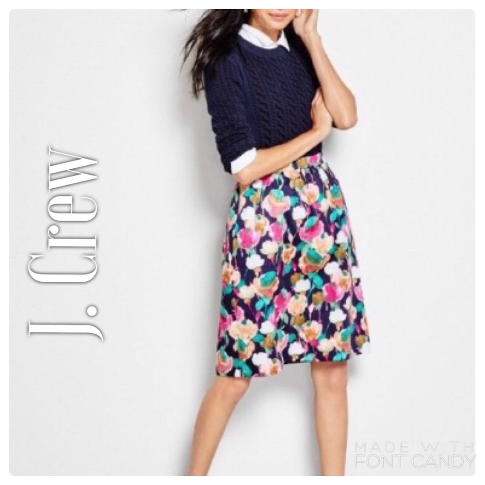 J. Crew A-Line Floral Skirt Blue Pink Green White